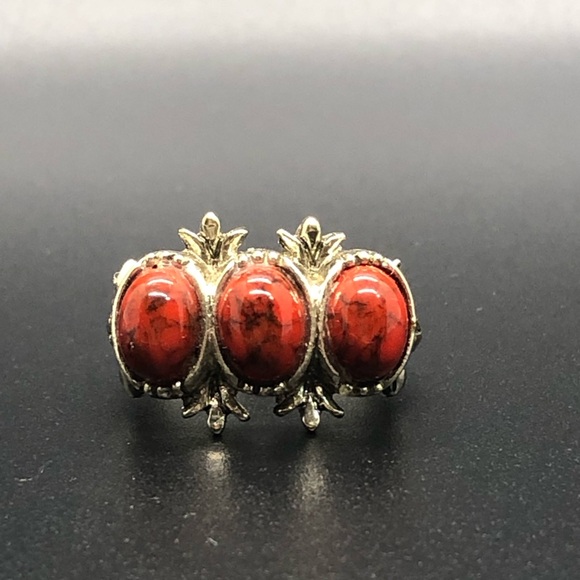 Vintage Red turquoise or red jasper adjustable ring - Picture 2 of 6
